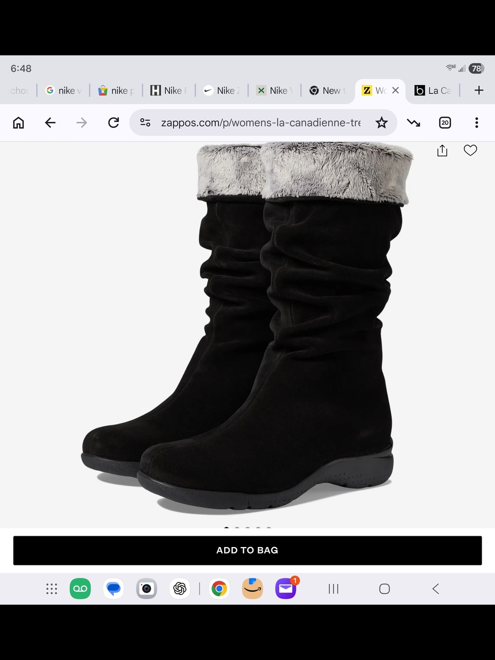 La CANADIENNE Black Suede-Look Slouch Winter Boots with Gray Faux-Fur Cuff